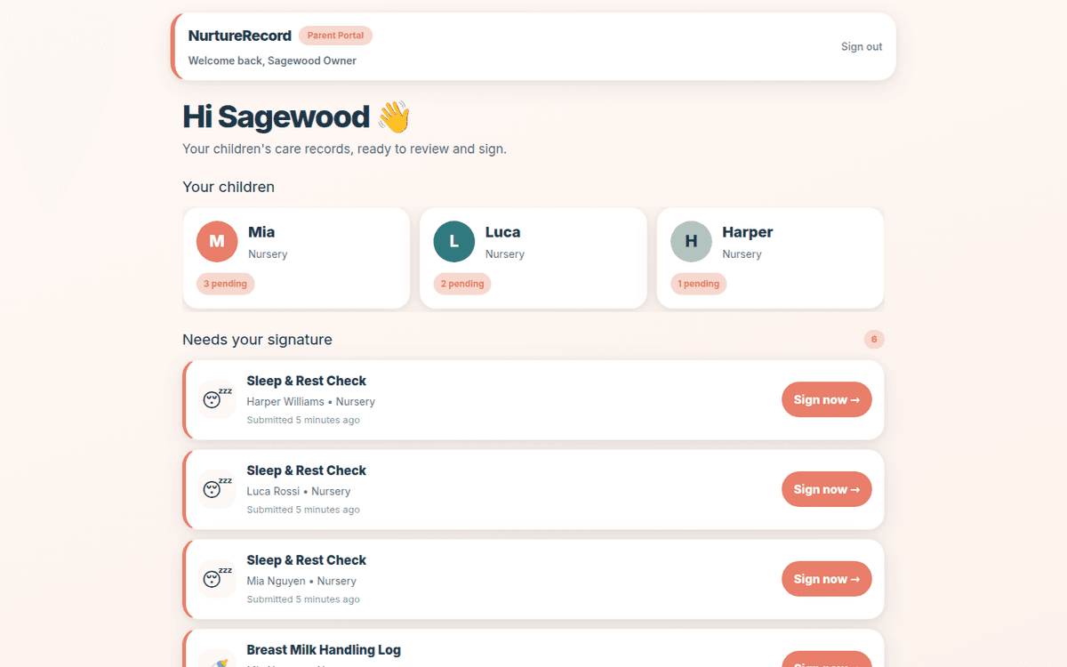 Parent signing experience (mobile)